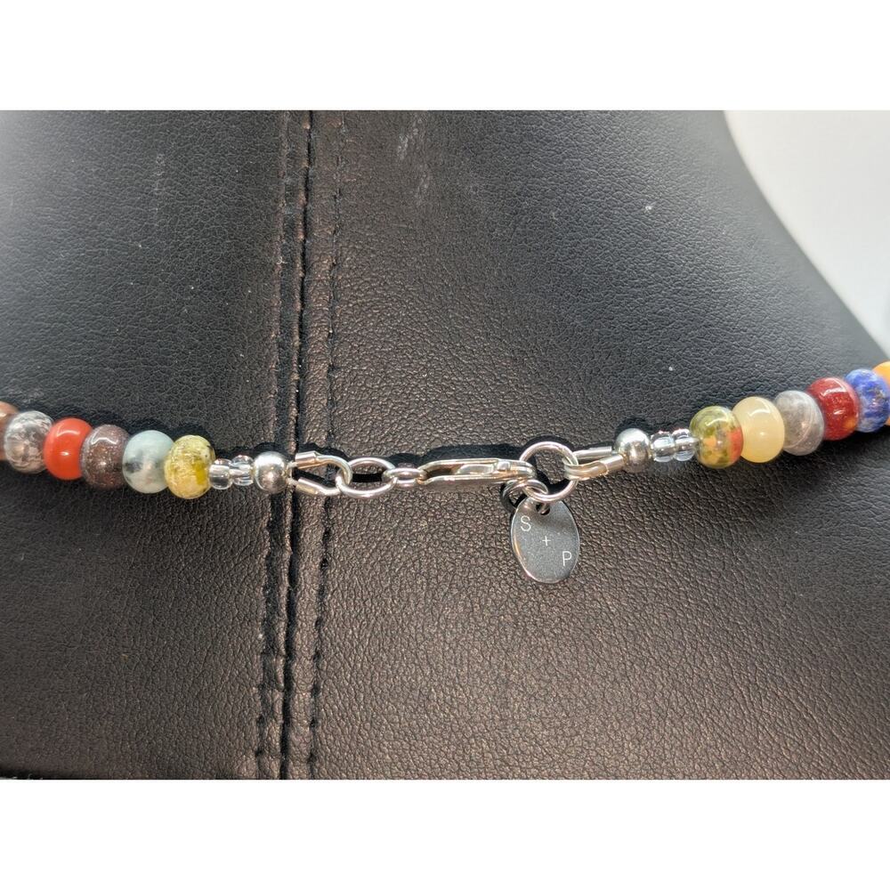 S & P 925 Sterling Silver Semi-Precious Stone Bead Boho Choker 17.5" Necklace - Picture 6 of 7